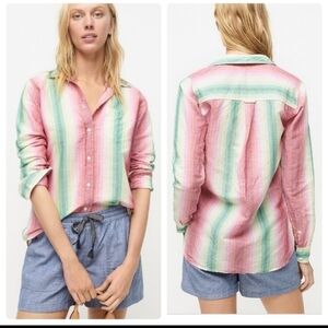 J. Crew Classic Fit Boyfriend Button Front Linen Blend Shirt in Rainbow Stripe